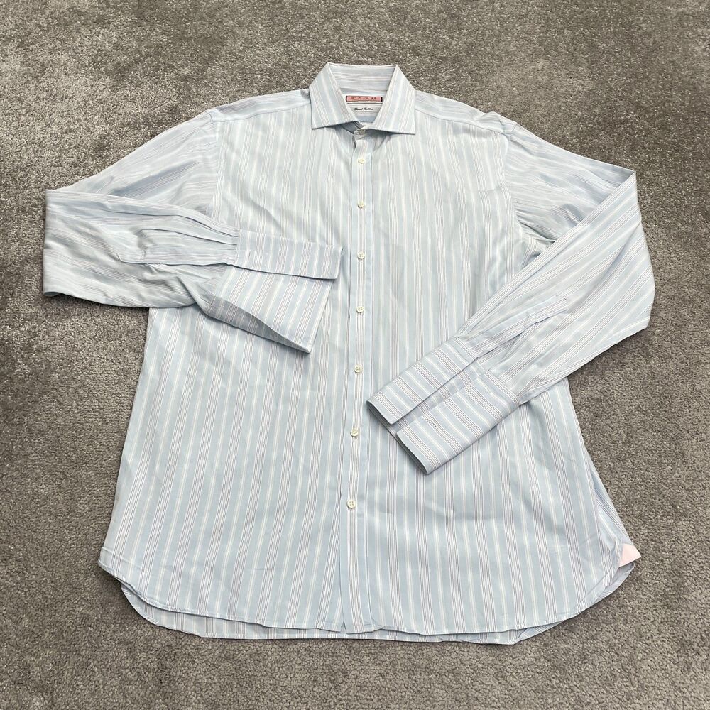 Thomas Pink Jermyn Street Finest Cotton Dress Shirt Mens 16 34.5 Blue Striped
